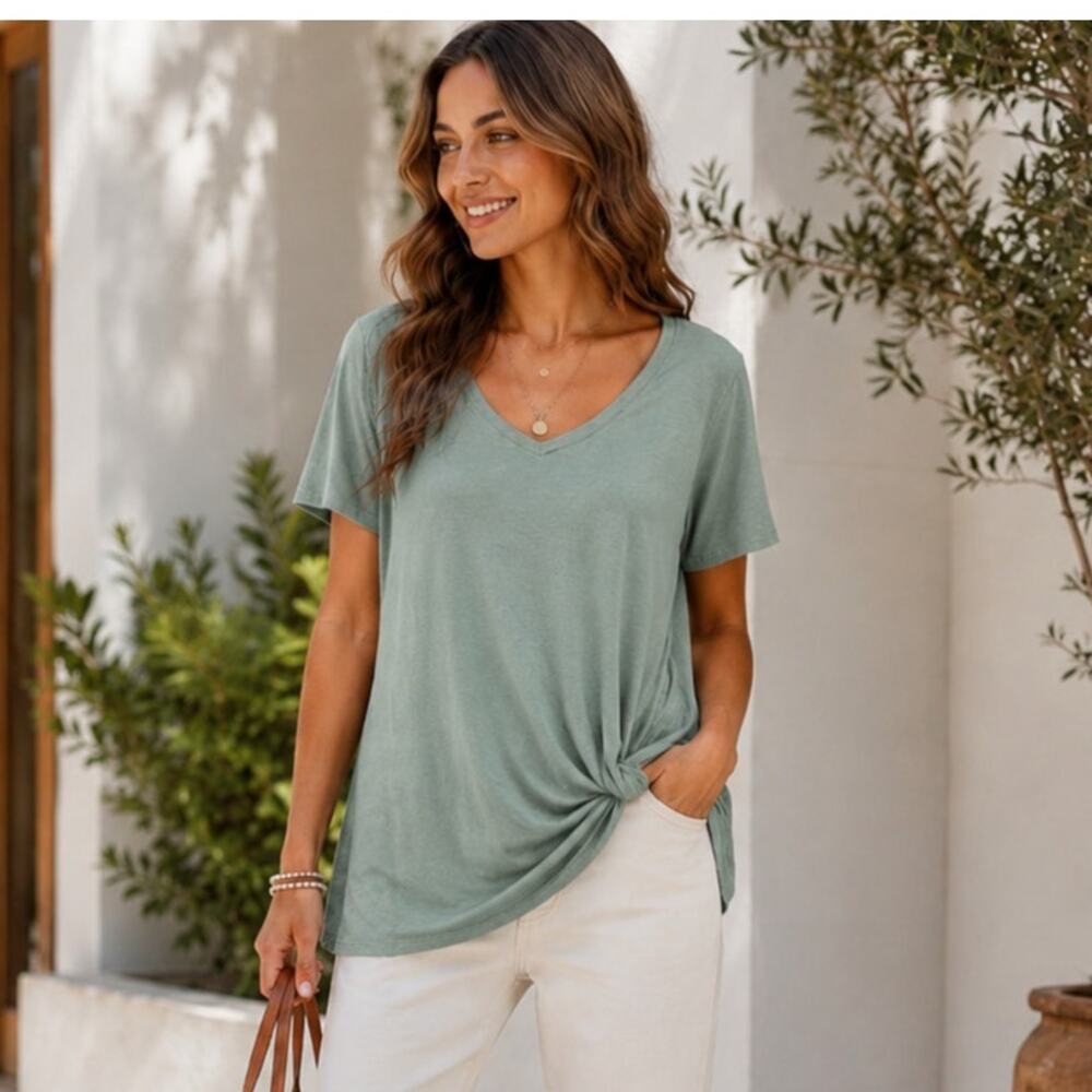 Matty M Twist Hem Tee Sage Green Size XL